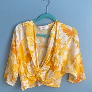 Renee C. Yellow and White Floral Top